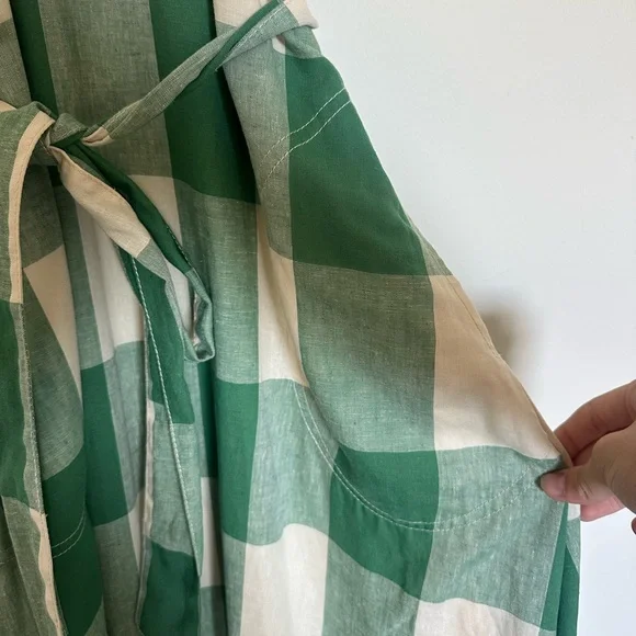 Maeve by ANTHROPOLOGIE Midi Gingham green and white dress - Picture 2 of 6
